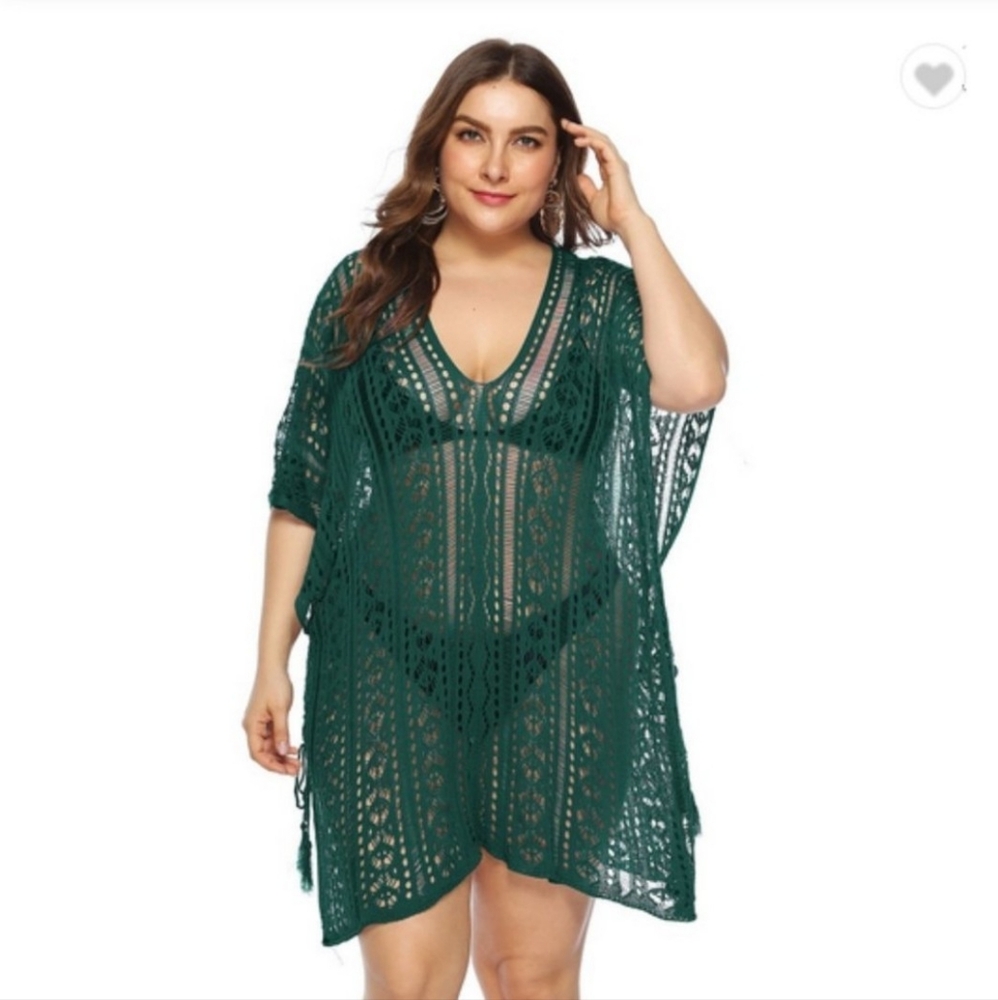 Women summer hollow out v-neck loose beach dress